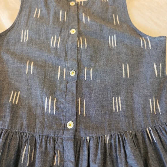 Lilla P Womens XS Blue White Dash Print Cotton Maxi Dress Fringe Hem Button Back - Picture 3 of 12